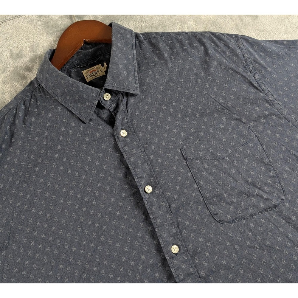 Faherty Shirt Mens 2XL Blue Movement Monterey Diamond Print Short Sleeve Stretch